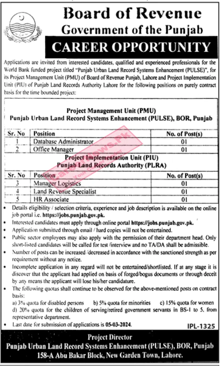 Board of Revenue Punjab Jobs 2024 Online Apply Now