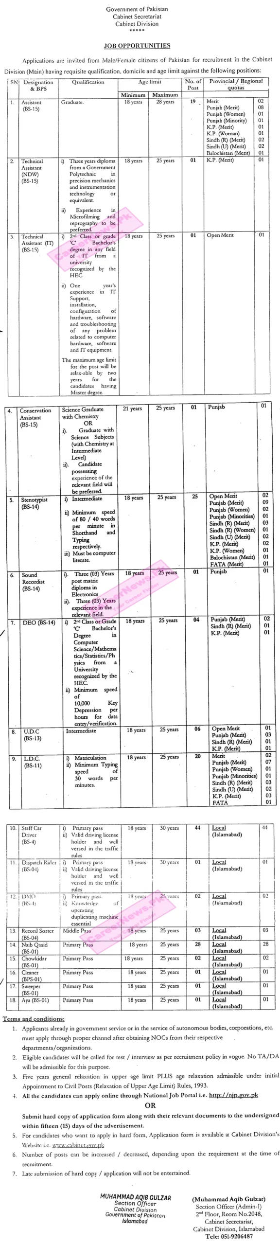 Cabinet Division Jobs 2024 - Online Apply at www.njp.gov.pk