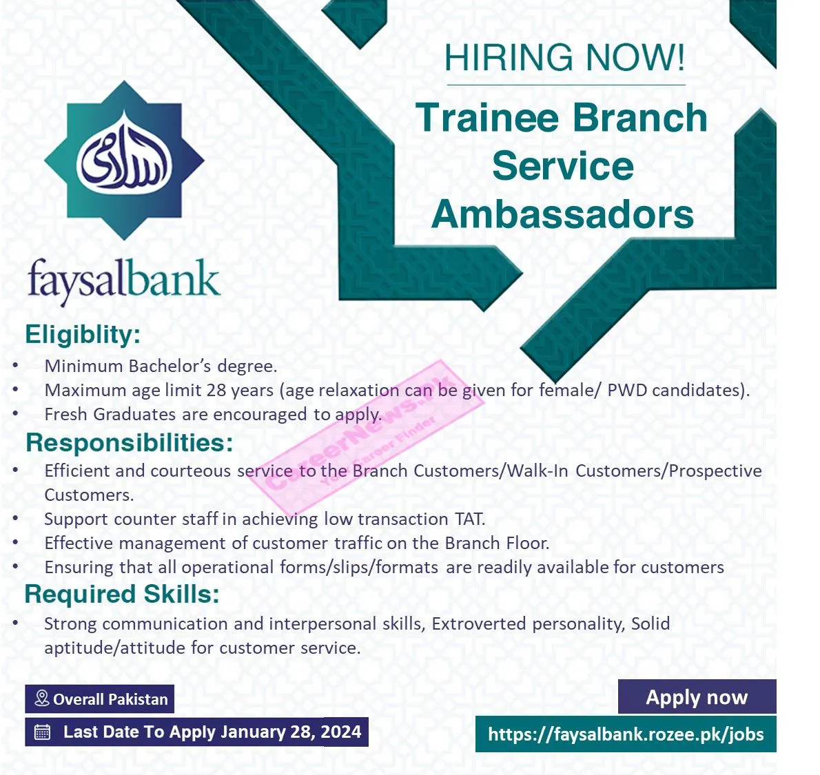 Latest Faysal Bank Jobs 2024 - Online Apply www.faysalbank.com