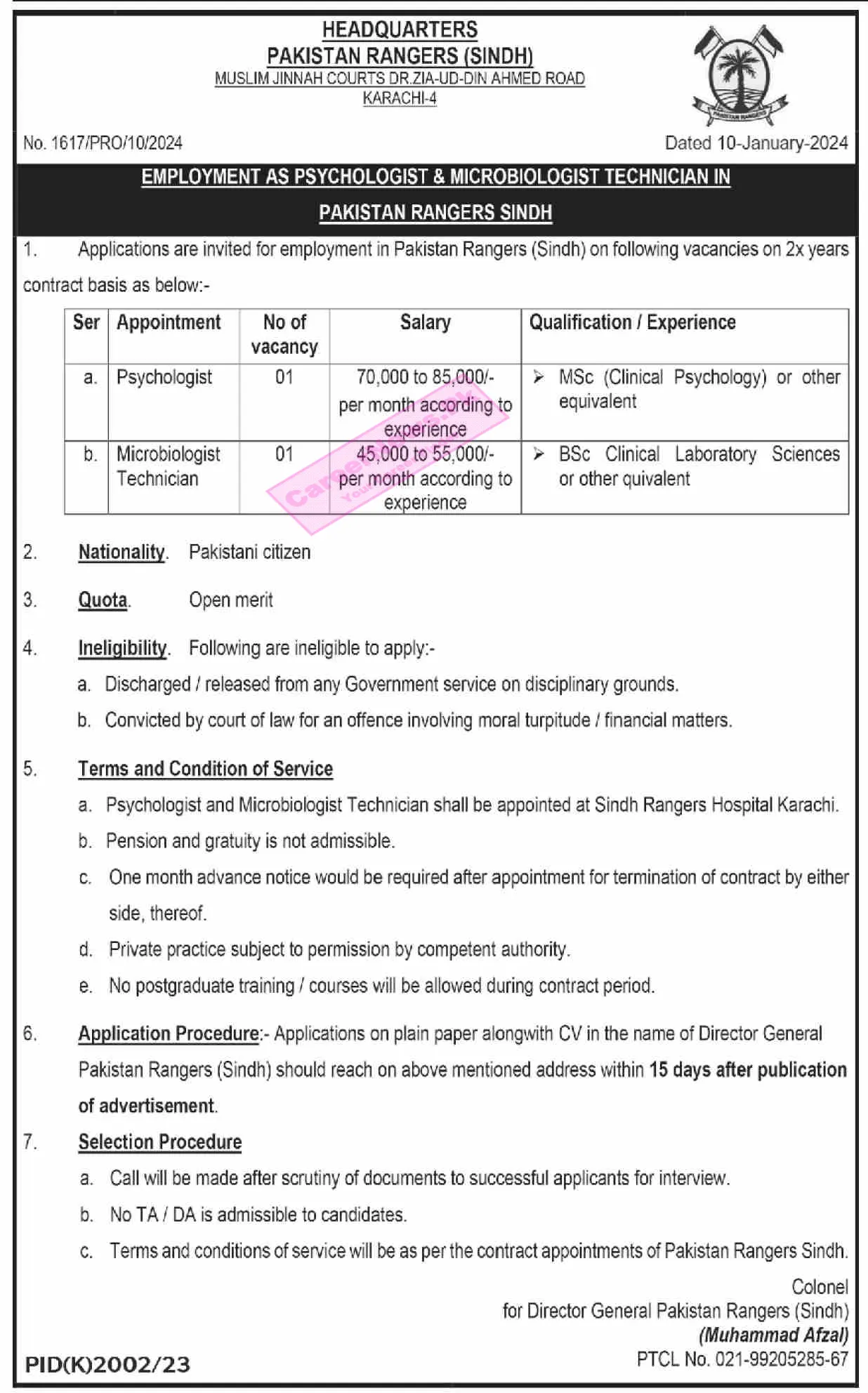Pakistan Rangers Sindh Jobs 2024 - Complete Details of Apply Procedure