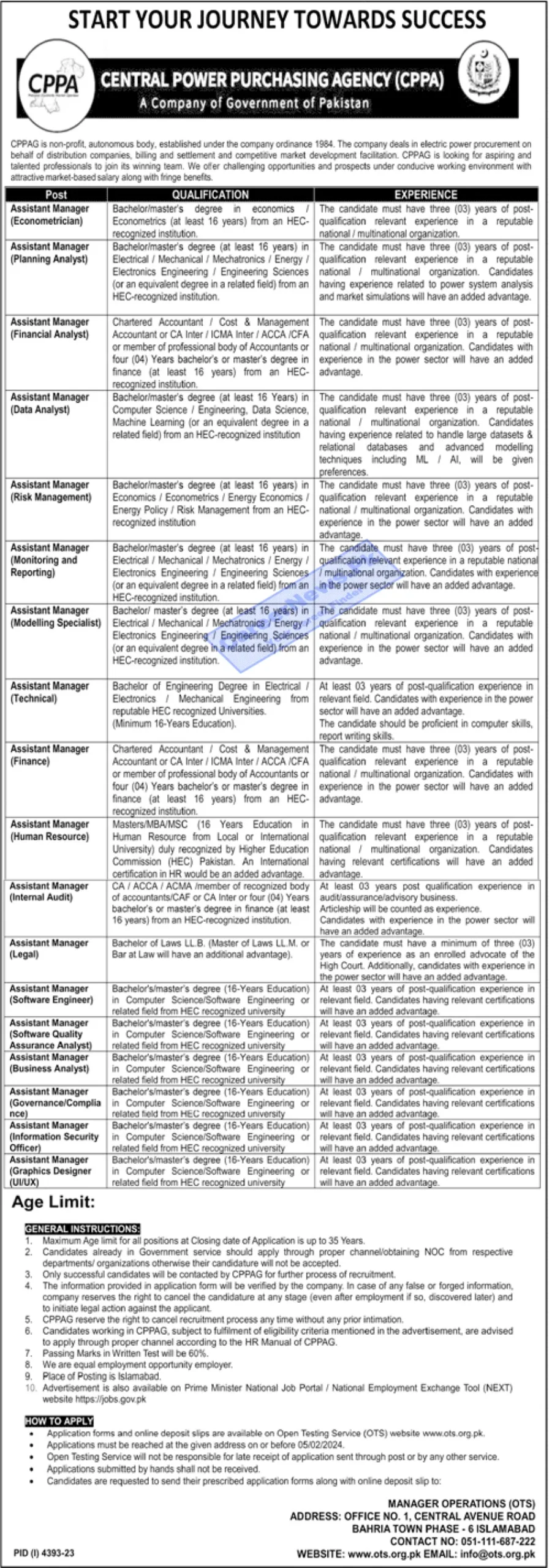 Central Power Purchasing Agency CPPA Jobs 2024 OTS Apply Form