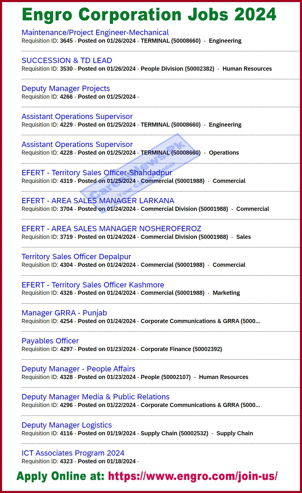 Engro Corporation Jobs 2024 - Engro Careers Online Apply Form