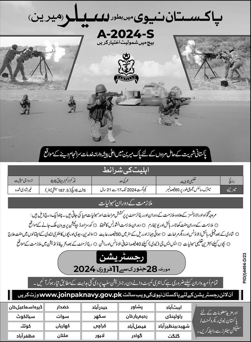 Pak Navy Jobs 2024 Online Registration at Joinpaknavy.gov.pk