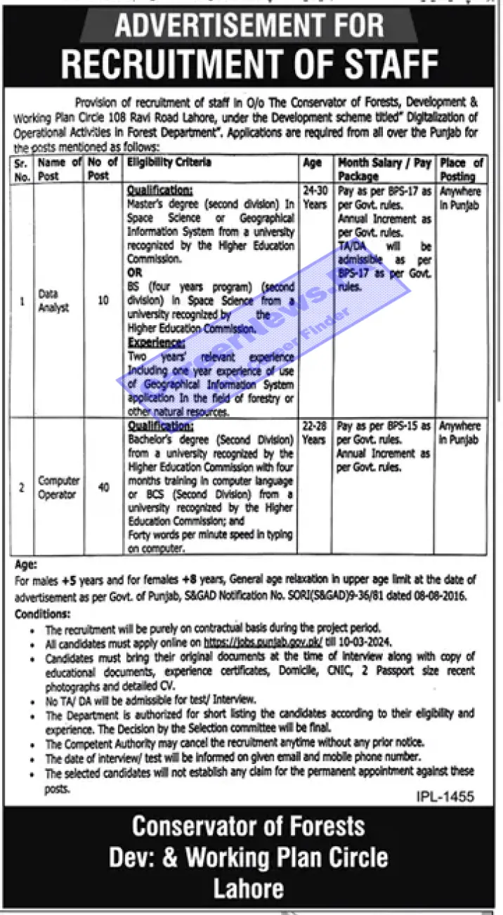 Forest Department Punjab Jobs 2024