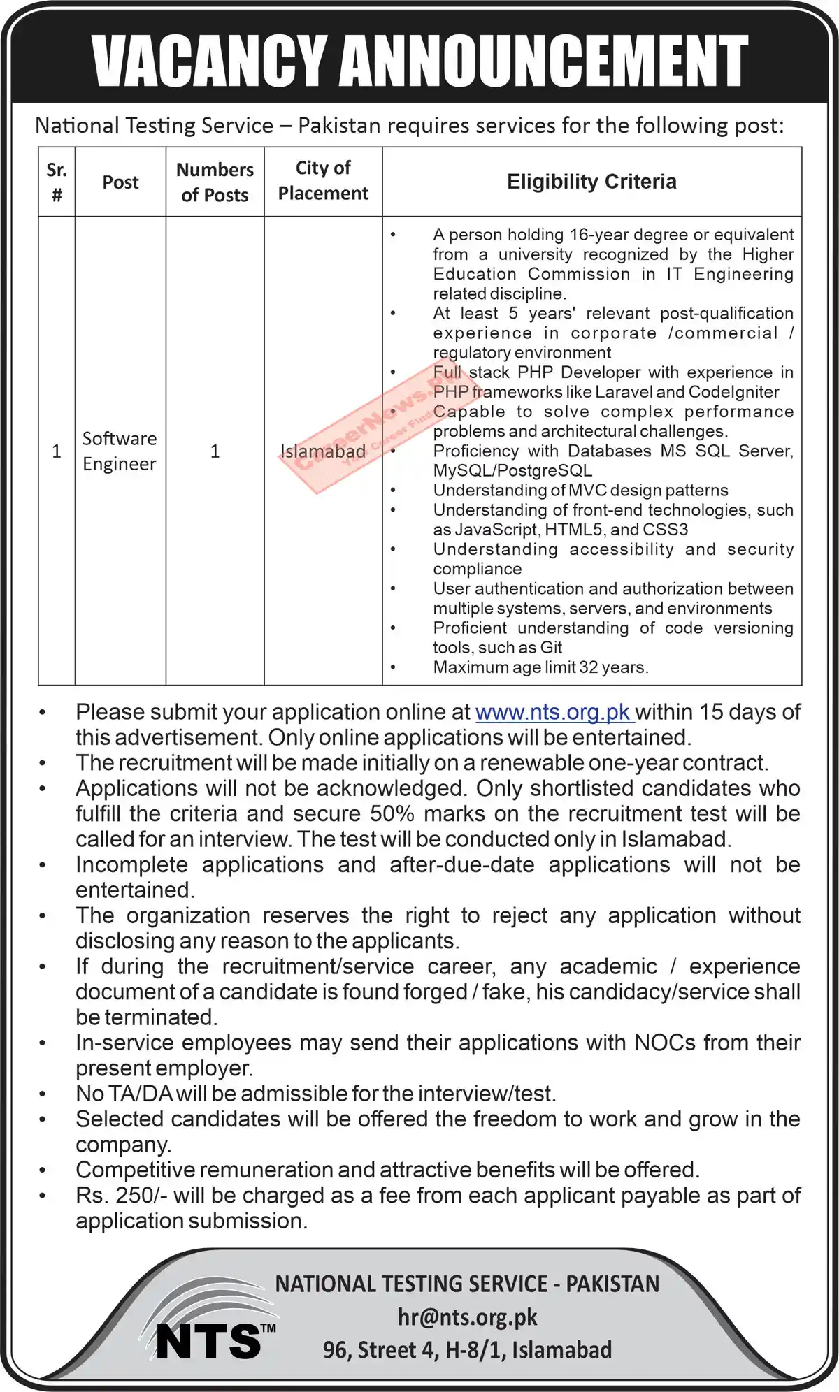 National Testing Services NTS Jobs 2024