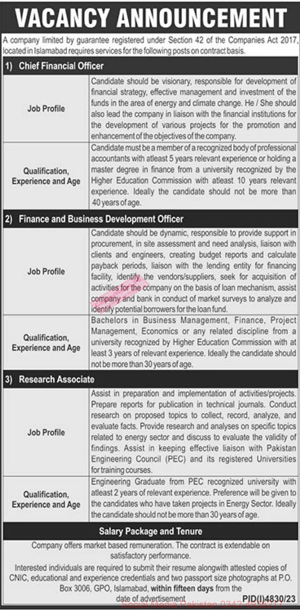 Public Sector Company PO Box 3006 GPO Islamabad Jobs 2024