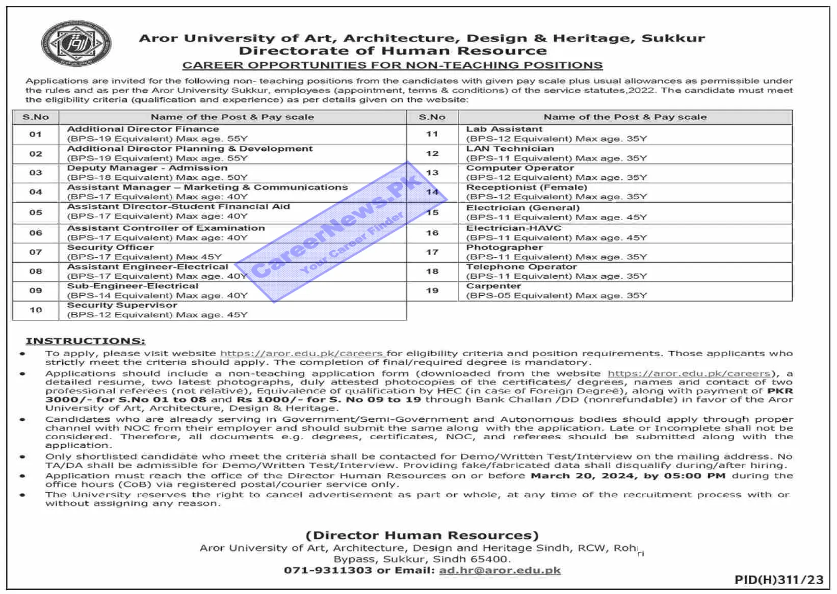 Aror University Sukkur Jobs 2024 Application Form