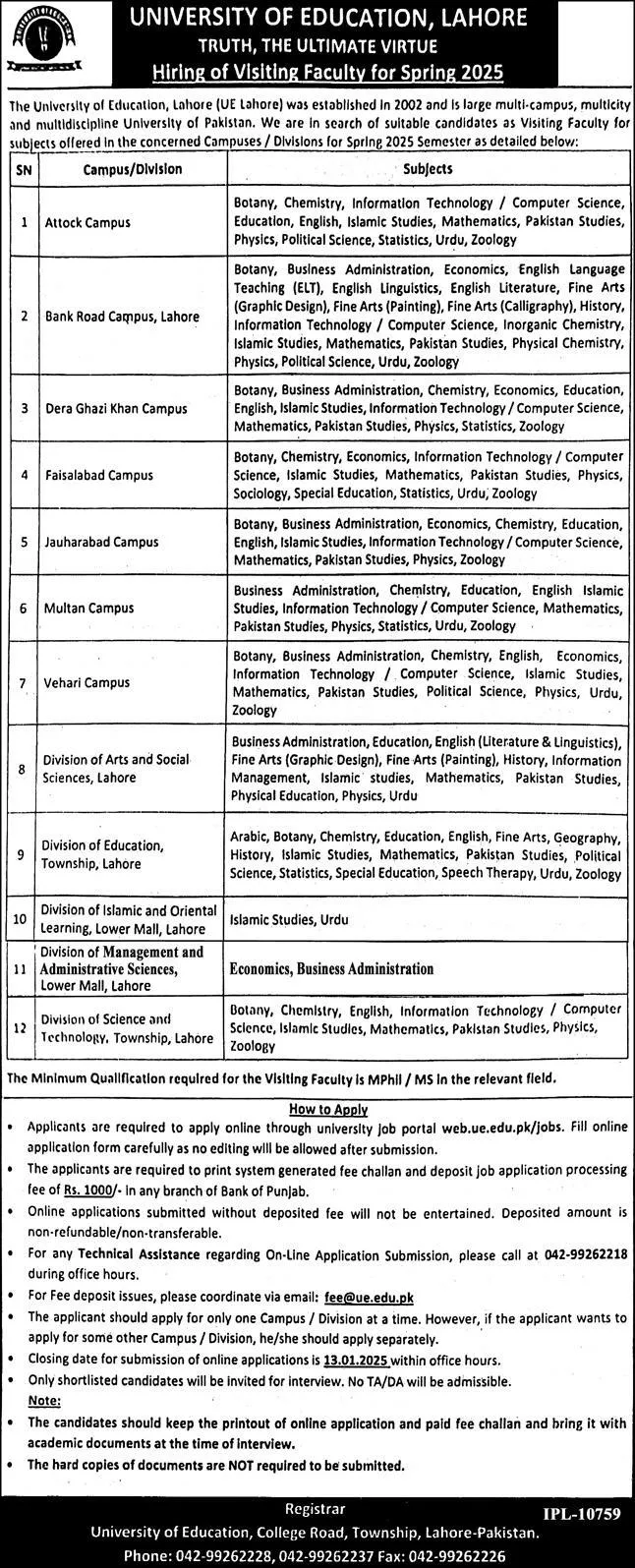 The University of Lahore Jobs 2025 Advertisement