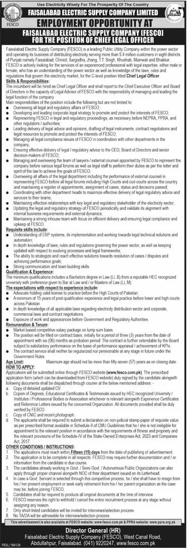 FESCO Jobs 2025 Advertisement