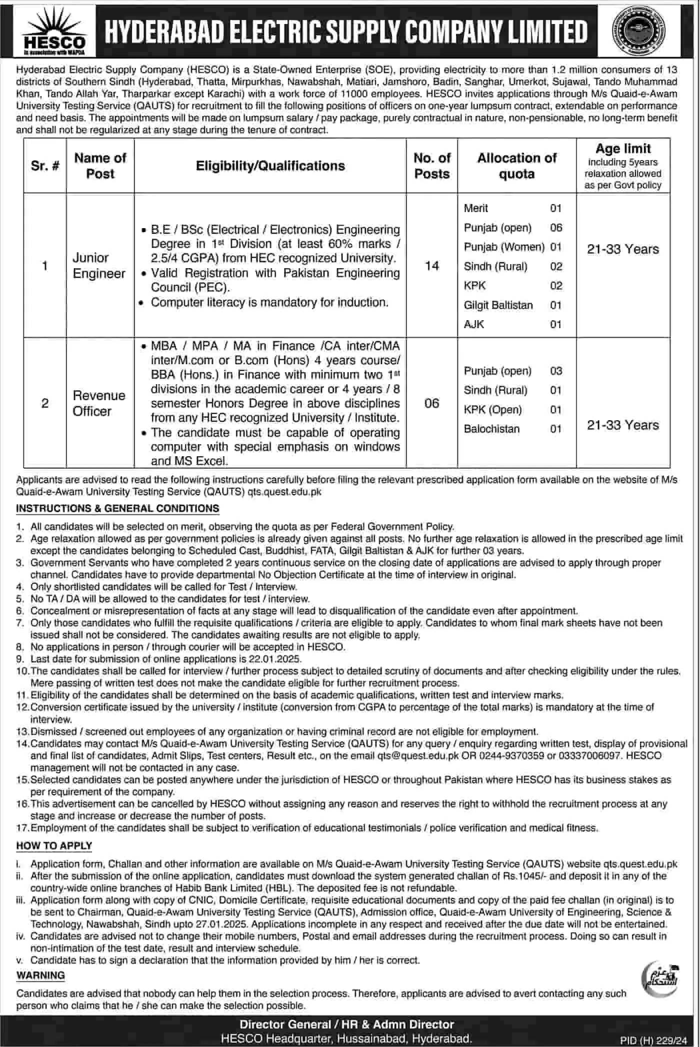 Hyderabad Electric Supply Company HESCO Jobs 2025