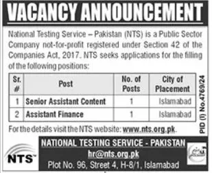 National Testing Services NTS Jobs 2025 Ad