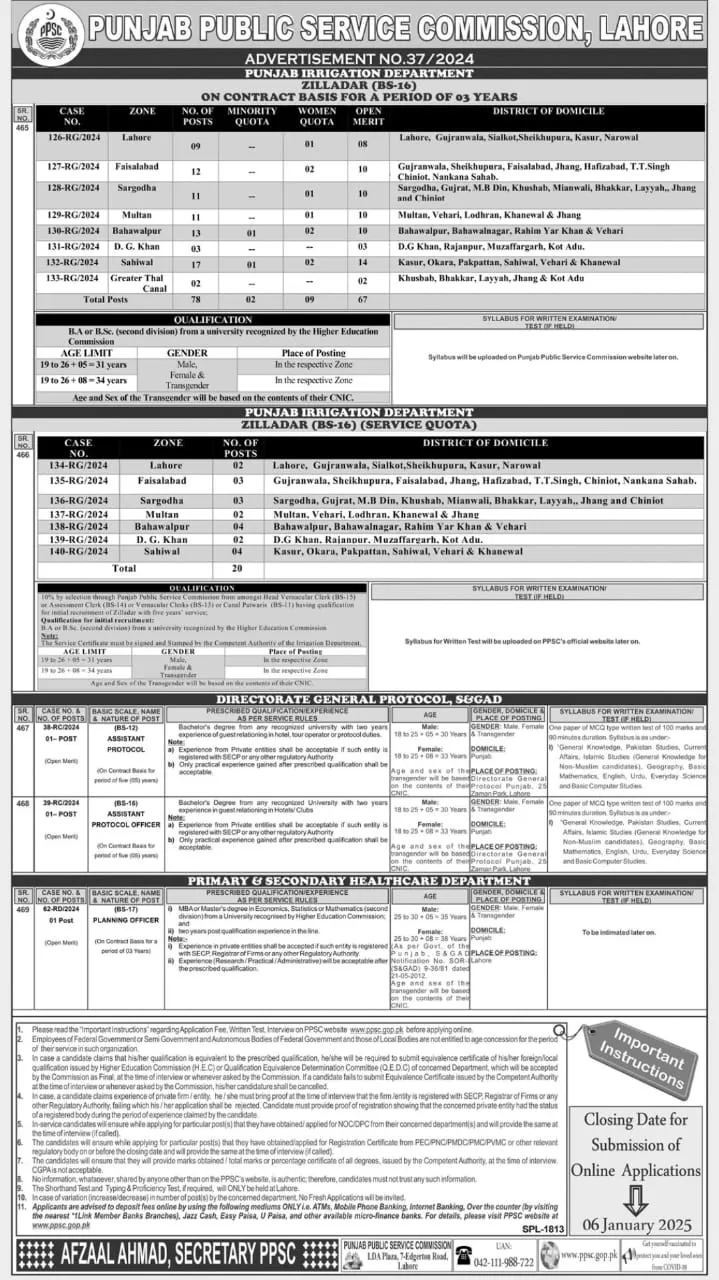 PPSC Jobs Advertisement No 372024 Advertisement