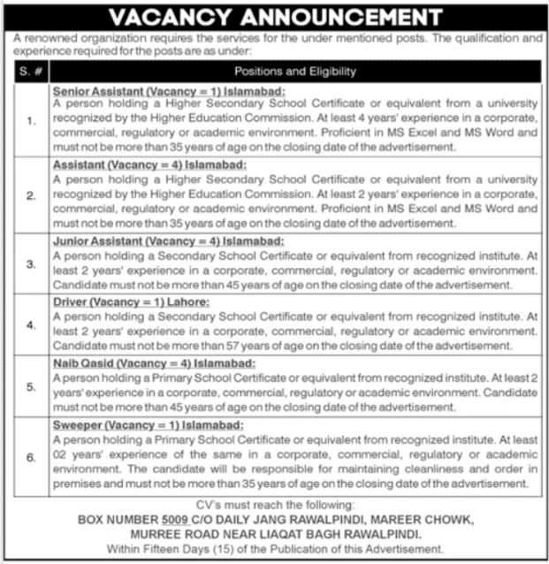 Public Sector Organization Islamabad Jobs 2025 Career News