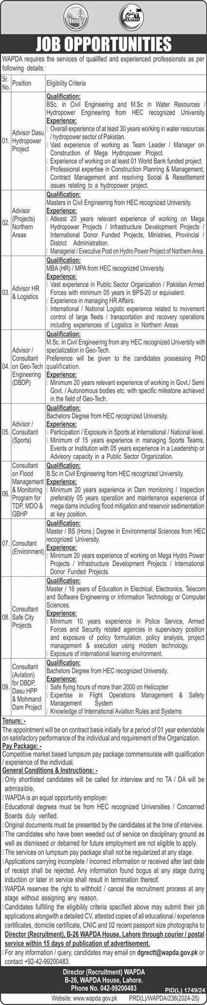 WAPDA House Lahore Jobs 2025 Advertisement