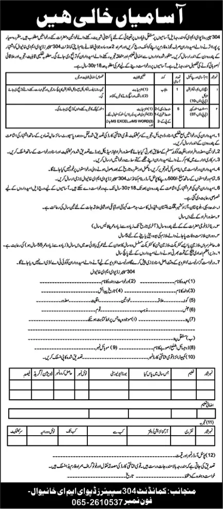 304 Spares Depot EME Khanewal Jobs 2025 Advertisement