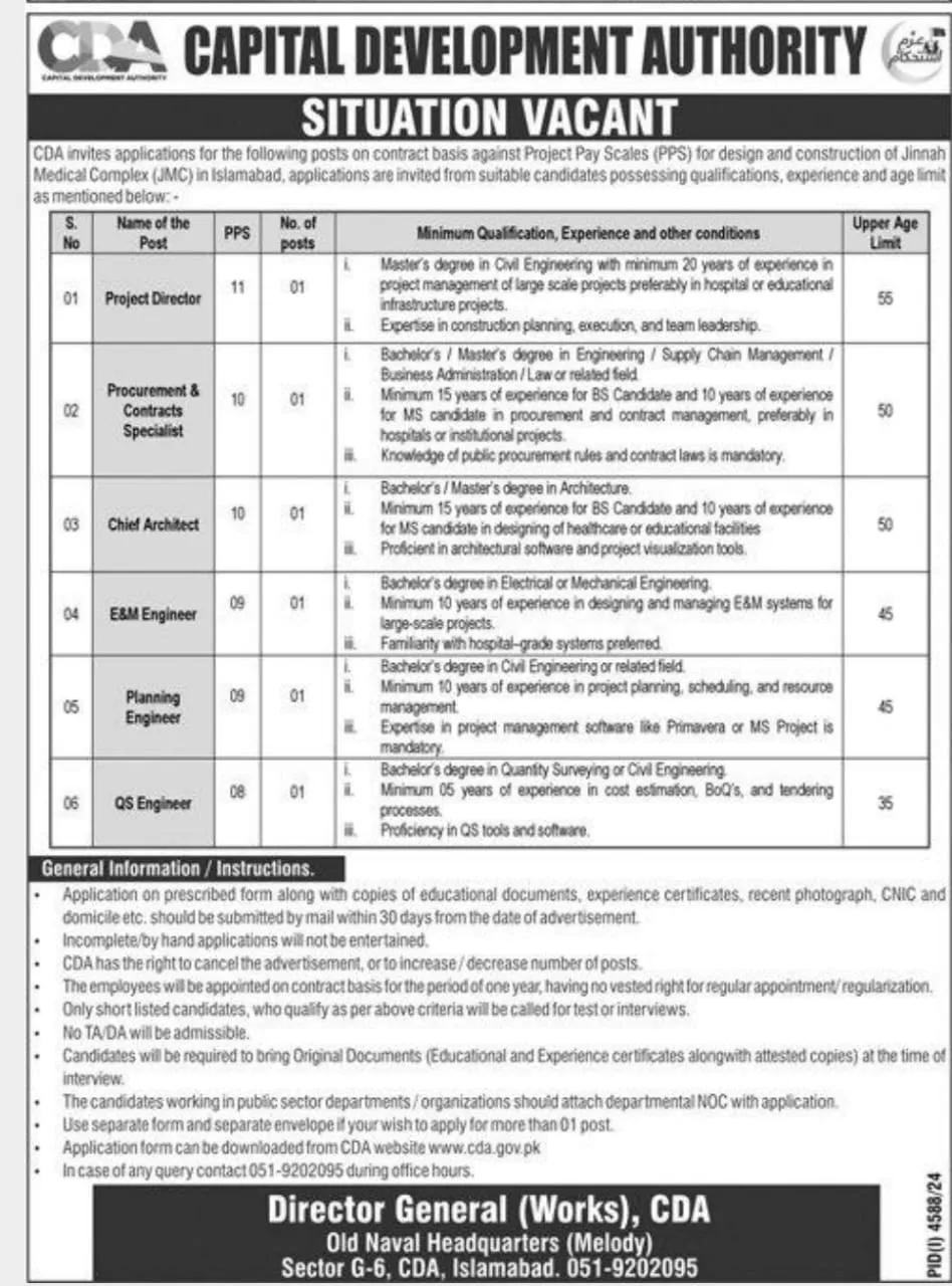 Capital Development Authority CDA Jobs 2025 Advertisement