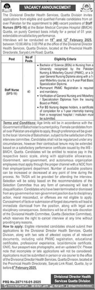 Health Department Quetta Jobs 2025 Advertisement