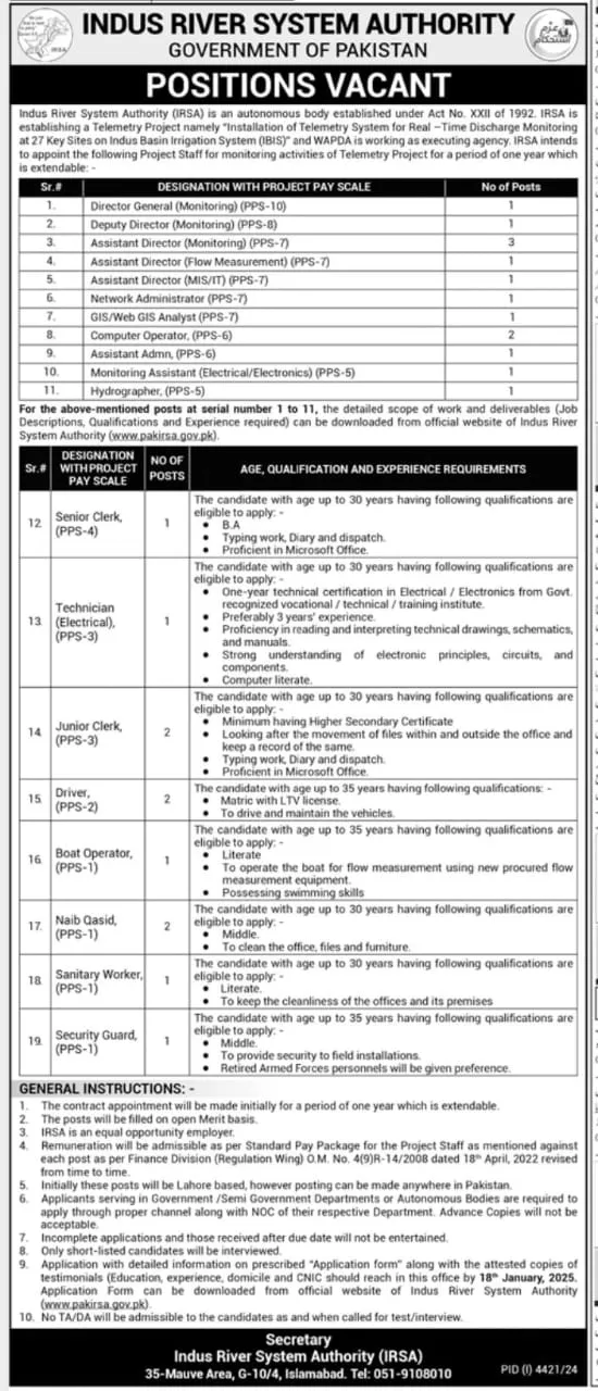 IRSA Jobs 2025 Advertisement