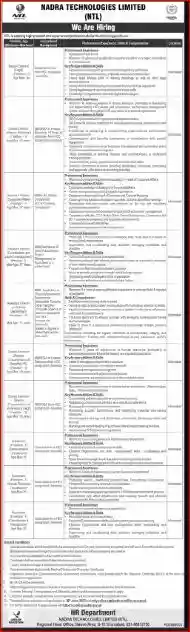 NADRA Technologies Limited NTL Jobs 2025 Today Advertisement