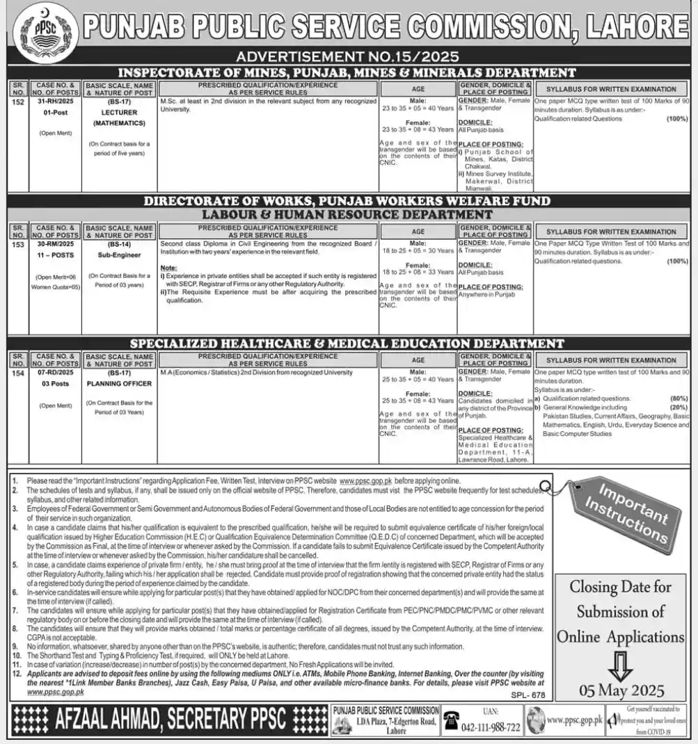 Latest PPSC Jobs Advertisement No 05 2025 Latest