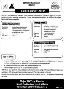 Board Of Management Quaid E Azam Industrial Estate Jobs 2025 Advertisement