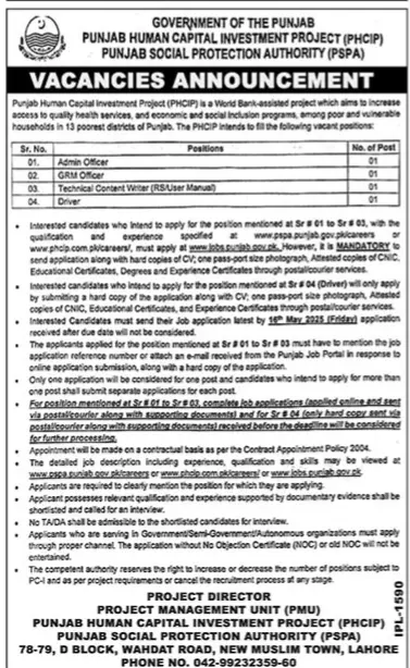 Punjab Social Protection Authority PSPA Jobs 2025 Ad