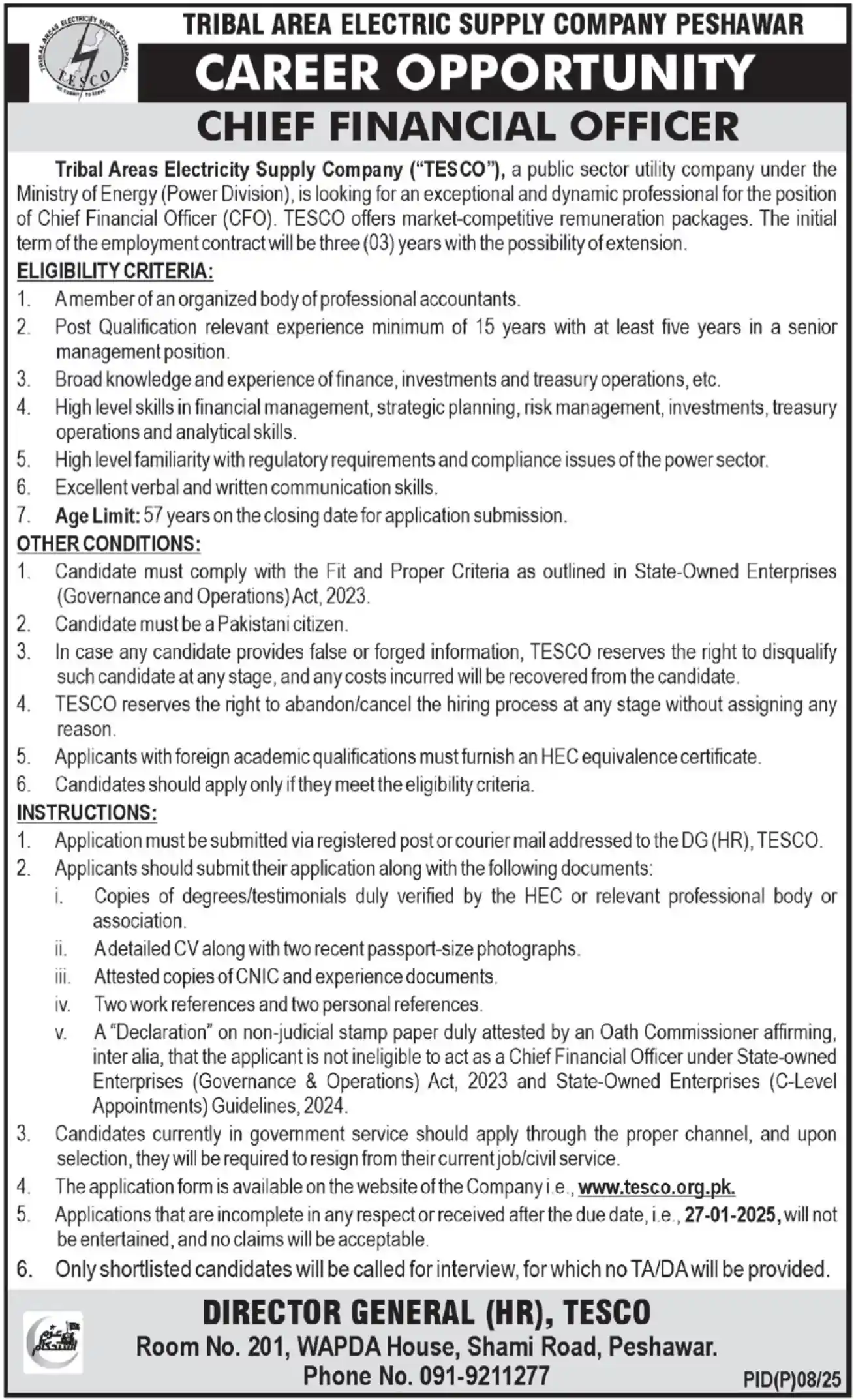 TESCO Peshawar Jobs 2025 Advertisement