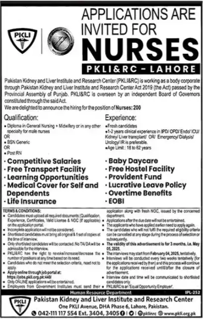 PKLI Nurses Jobs 2025 Advertisement