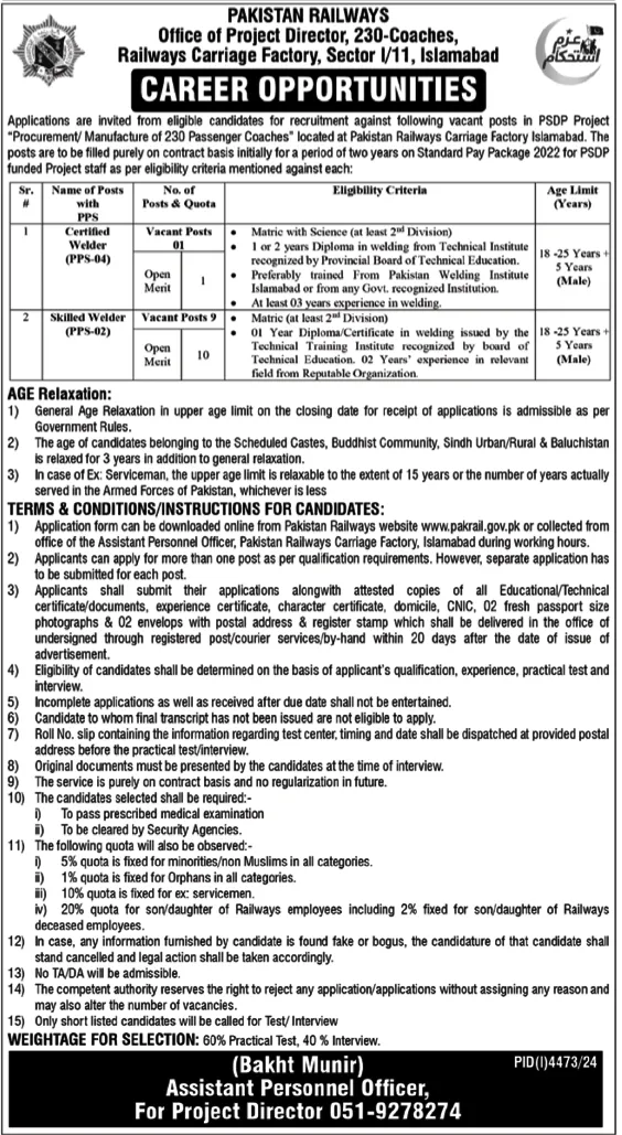 Pakistan Railways Carriage Factory Jobs 2025 Advertisement