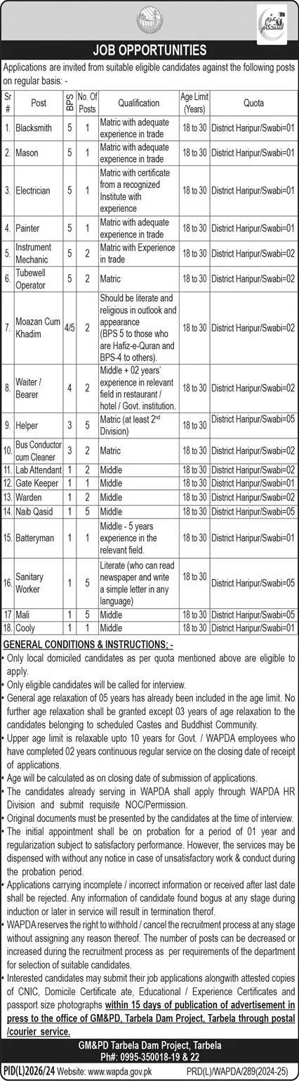 Water and Power Development Authority WAPDA Jobs 2025 Advertisement