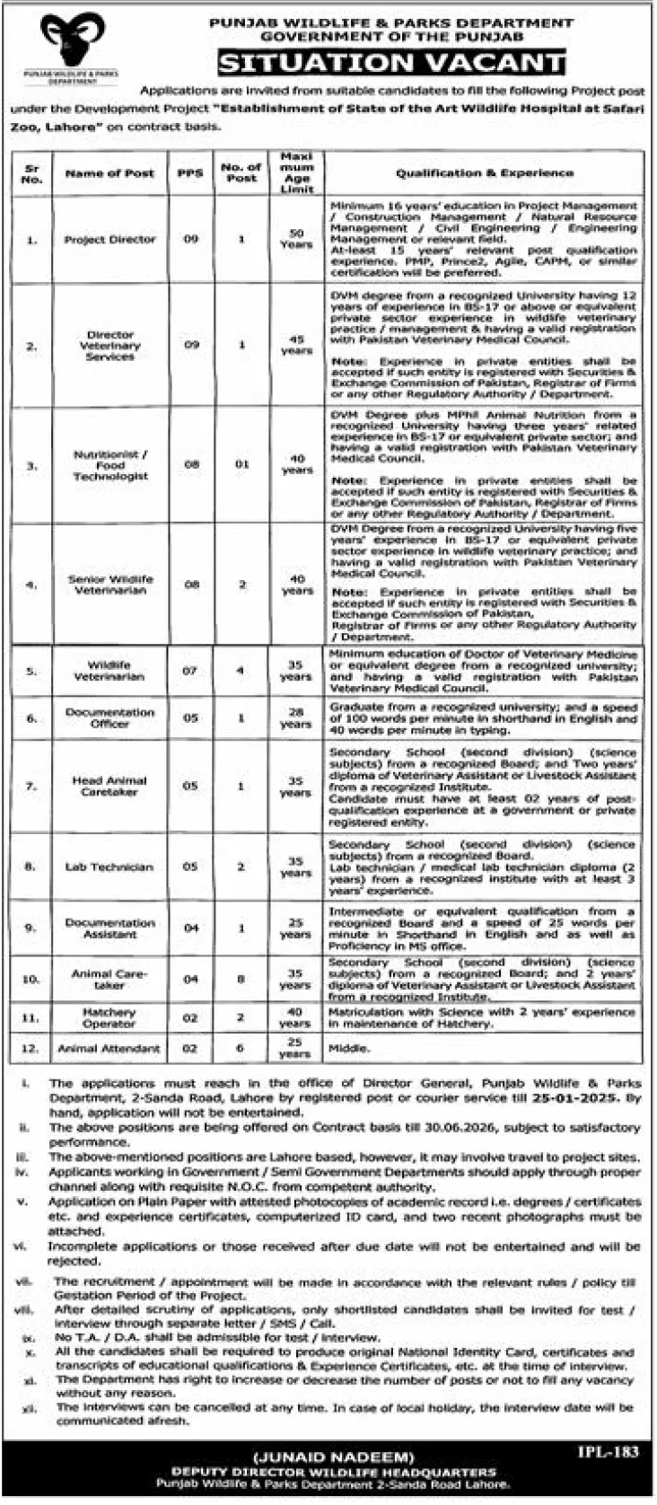 Wildlife Department Jobs 2025 Advertisement