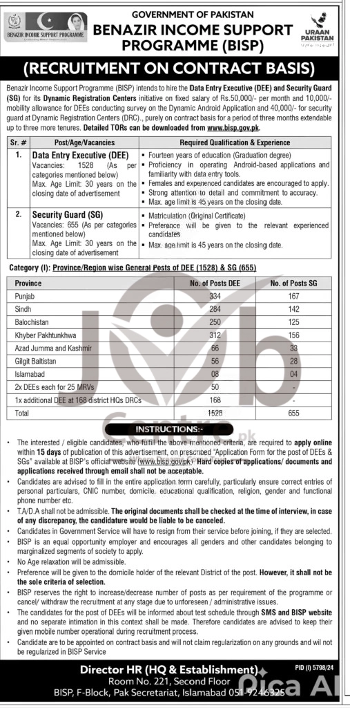 www.bisp.gov.pk jobs Online Registration 2025