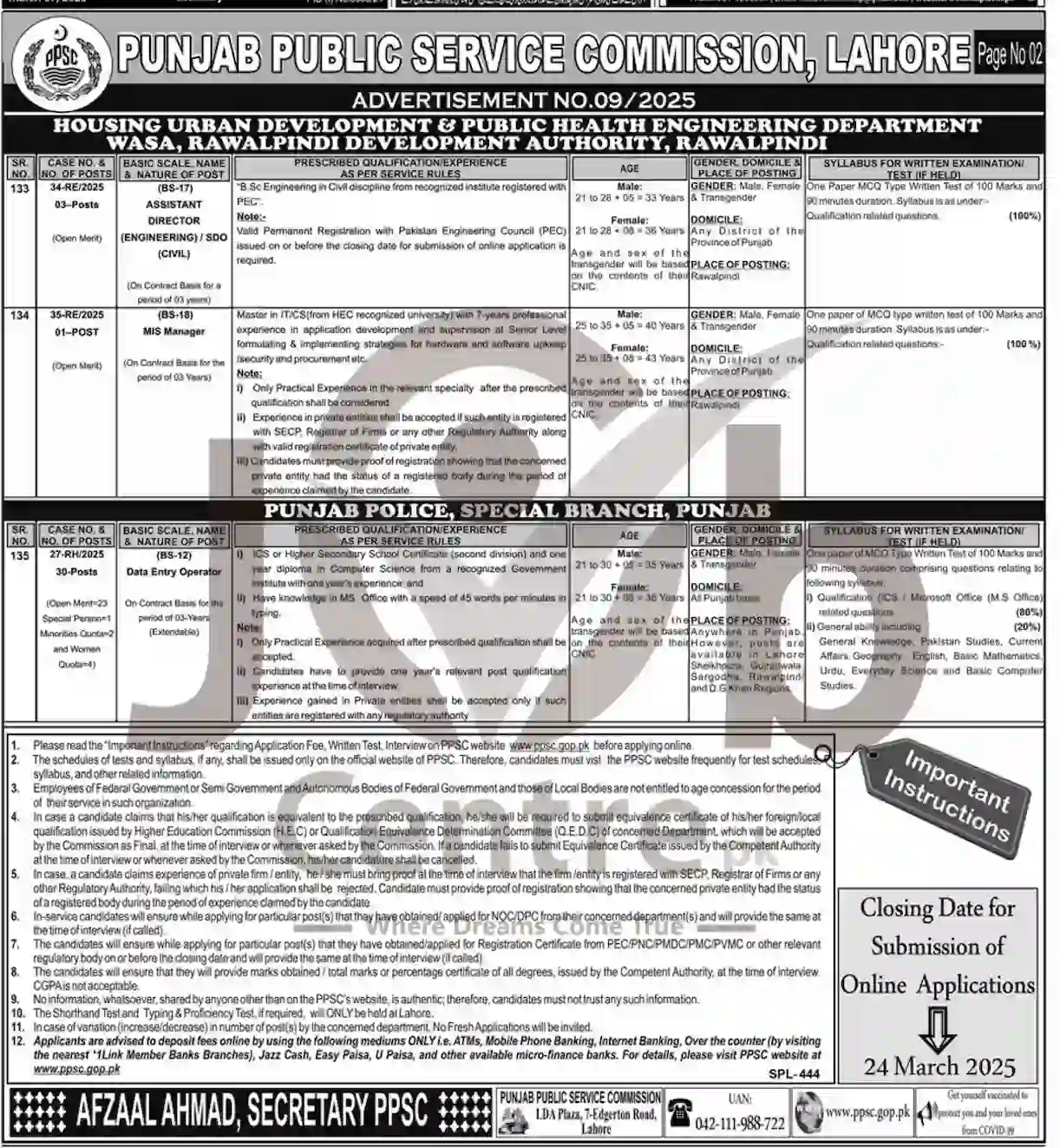 PPSC Jobs Latest Advertisement No 09/2025