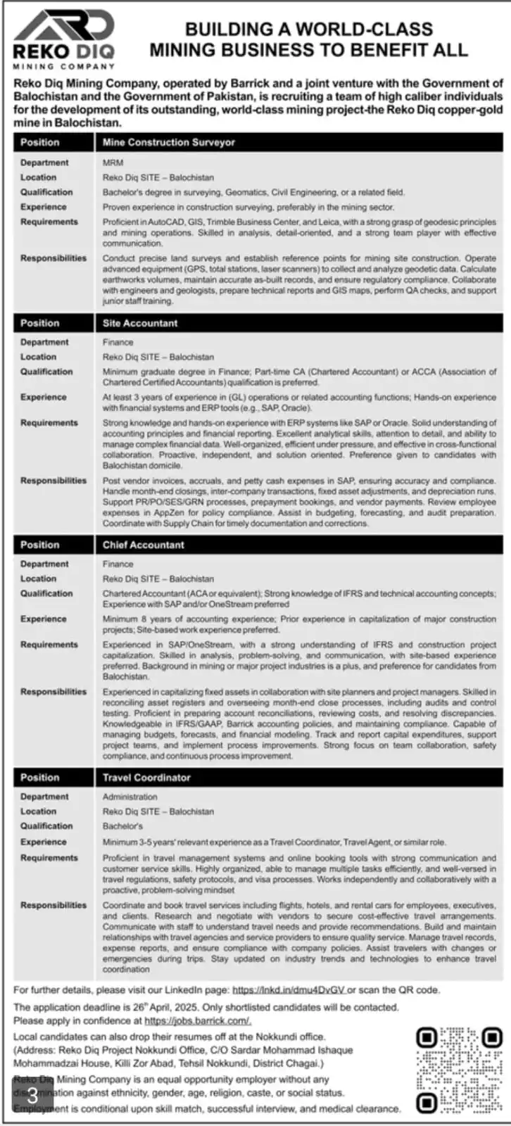 Barrick Gold Corporation Pakistan Jobs 2025 Latest Advertisement