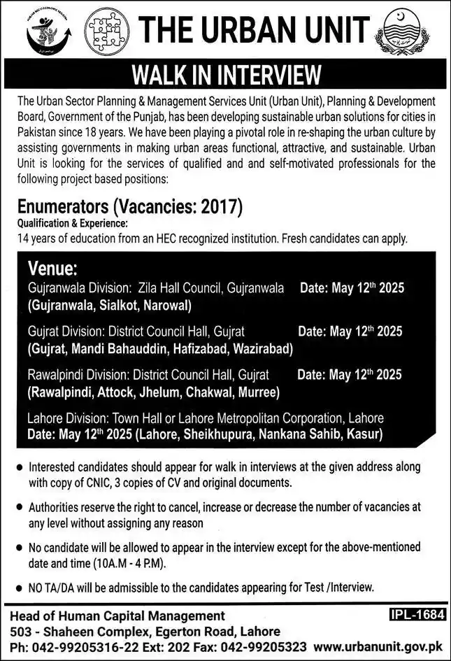 Latest The Urban Unit Jobs 2025 Latest Advertisement