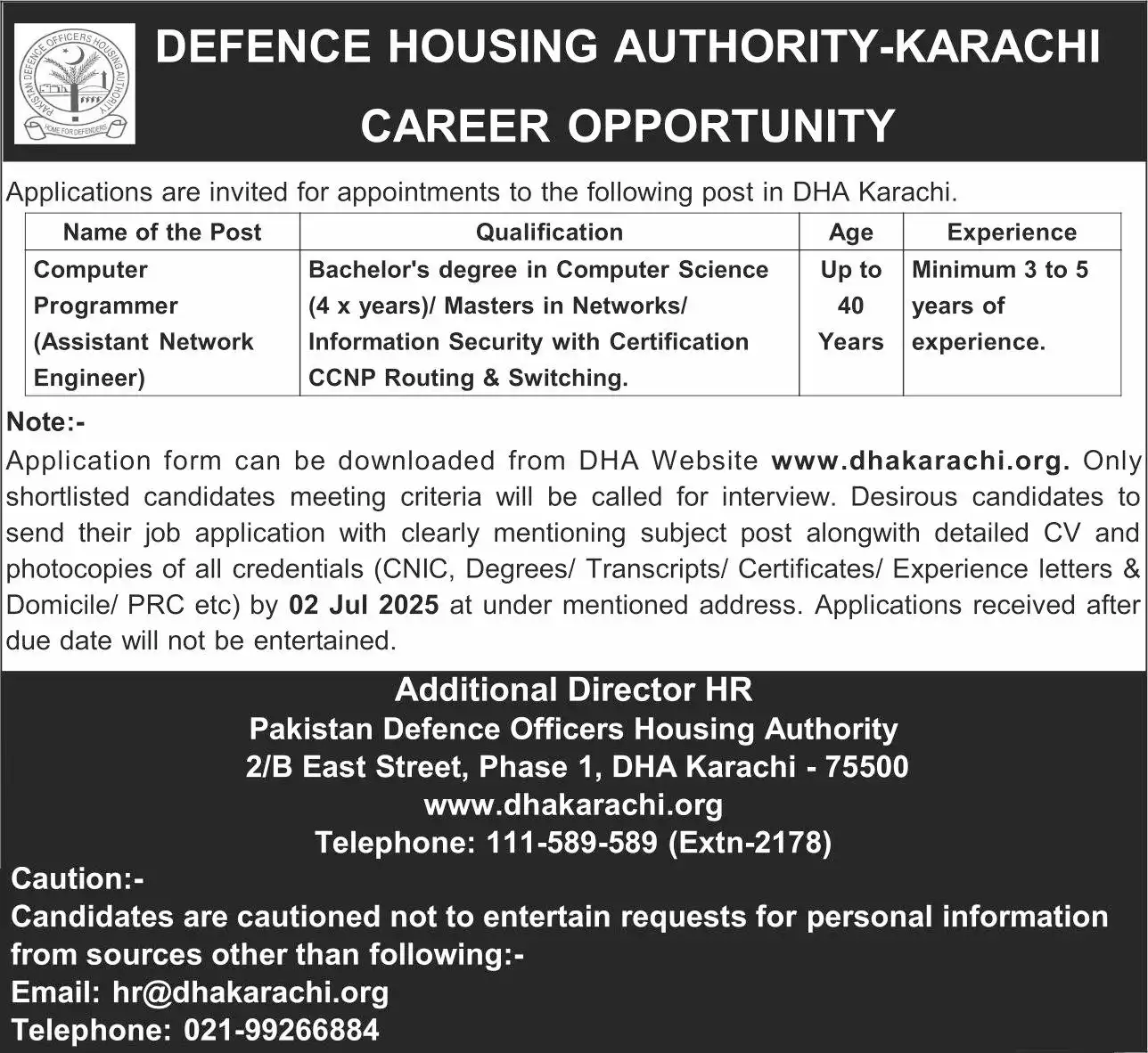 Lastest DHA Karachi Jobs 2025 Advertisement
