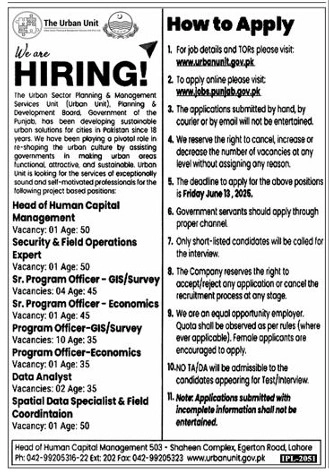Latest The Urban Unit Jobs 2025 Latest Advertisement