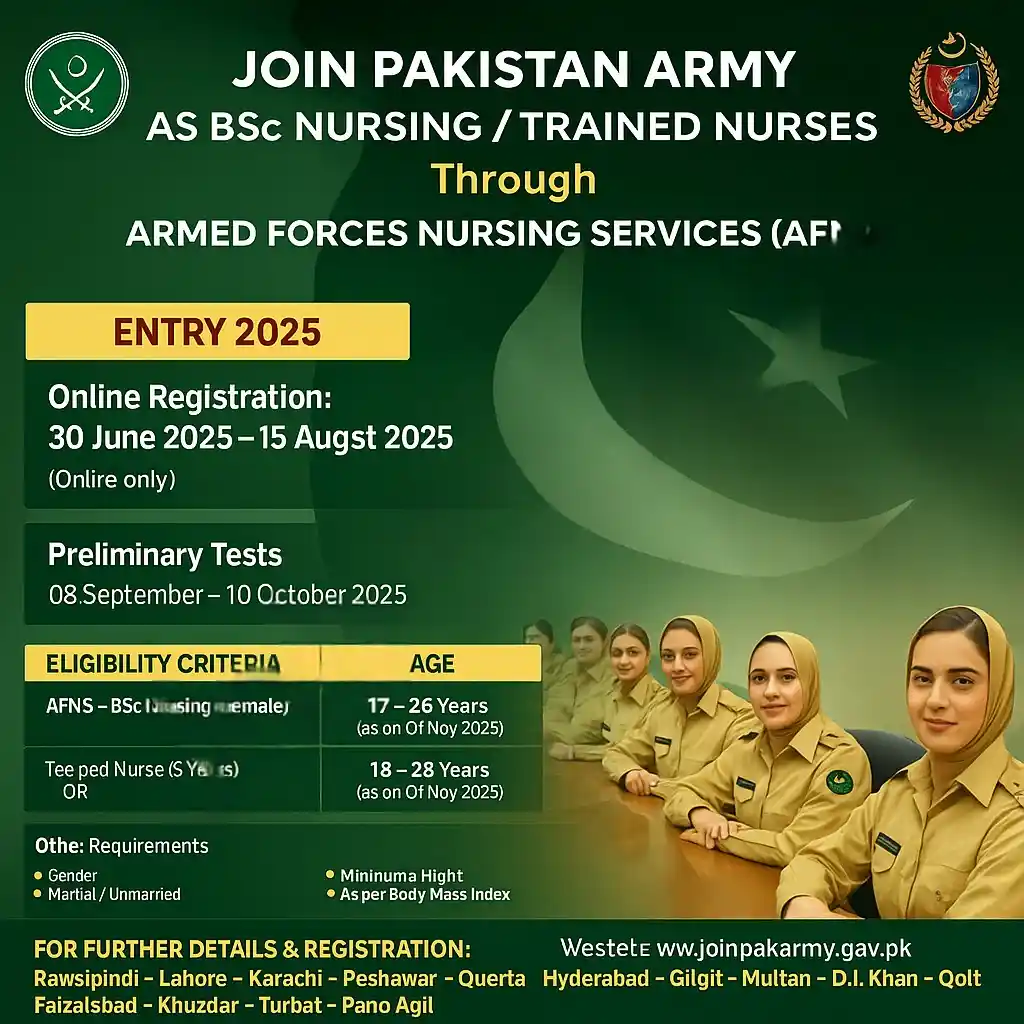 Jobs at Pak Army for Female Nurses 2025 Advertisement