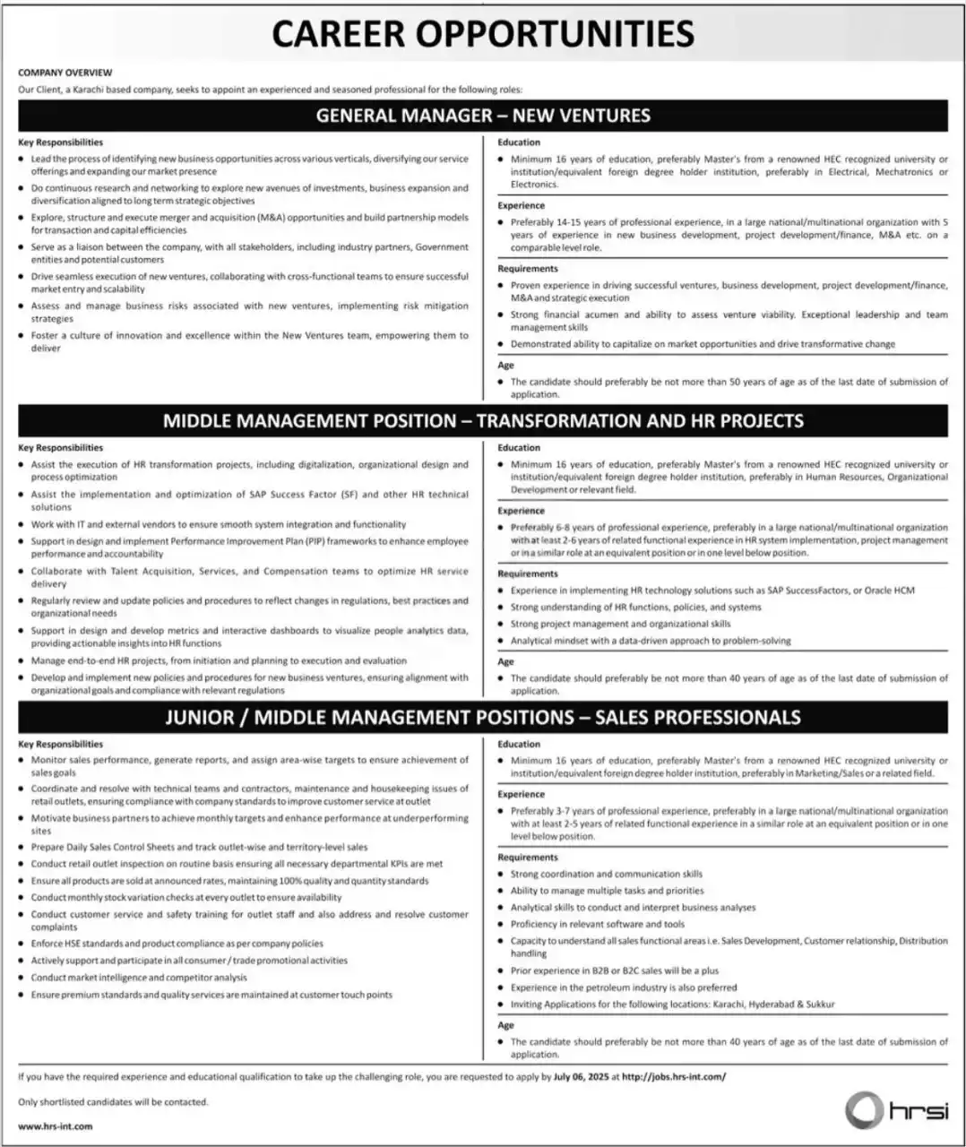 HRSI Jobs 2025 Today Advertisement